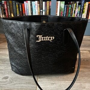 NWT Juicy Couture Black Embossed Logo Tote Bag Rhinestone Charm Y2K 2010s